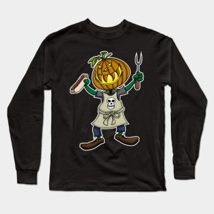 Pumpkin Head Grilling Long Sleeve T-Shirt